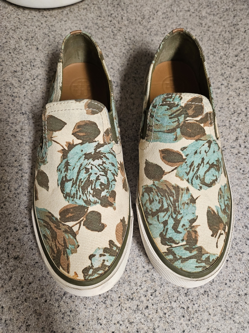 Tory Burch Floral Canvas Slip-On Sneakers in Cream, Mint & Brown - Picture 13 of 16